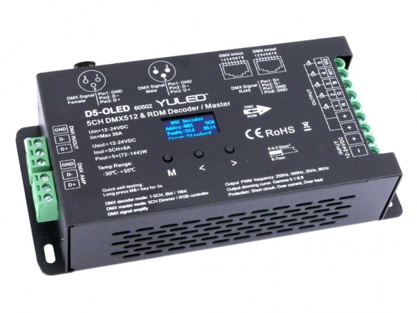 D5-OLED 5-Kanal DMX/RDM LED Controller 16bit XLR RJ45 Stand-alone