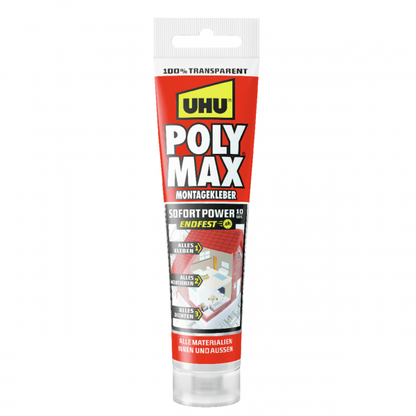 UHU POLY MAX sofort Power Montagekleber polymerbasiert transparent 115g Tube