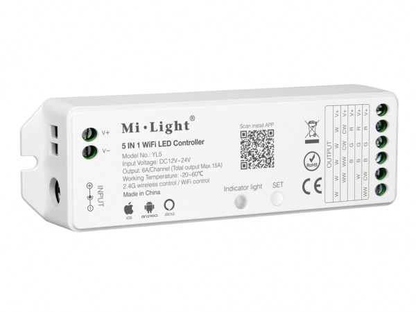 MI-WL5 5-in-1 Smart LED Controller Alexa WiFi RF 2,4GHz, 15A