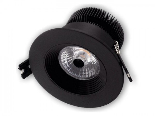 DL-2012B LED Einbaudownlight schwarz, 12W CREE COB 1100-1300lm, inkl. dimmbaren Netzteil