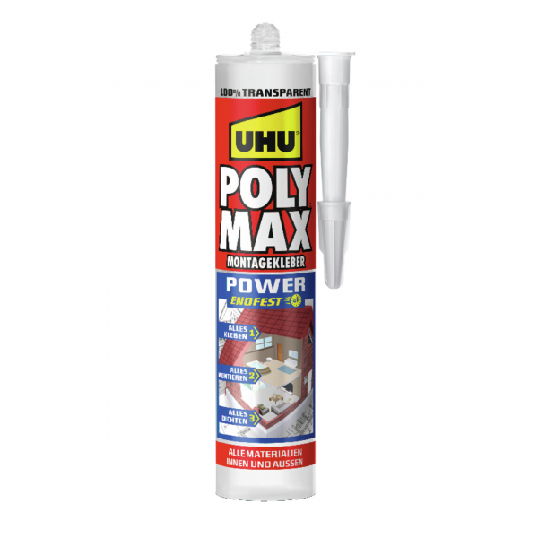 UHU POLY MAX Power Montagekleber polymerbasiert transparent 300g Kartusche