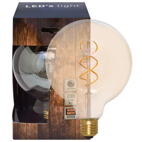 Dekoratives Spiral-LED Leuchtmittel 1800K, gold getönt, 5W Globe XL